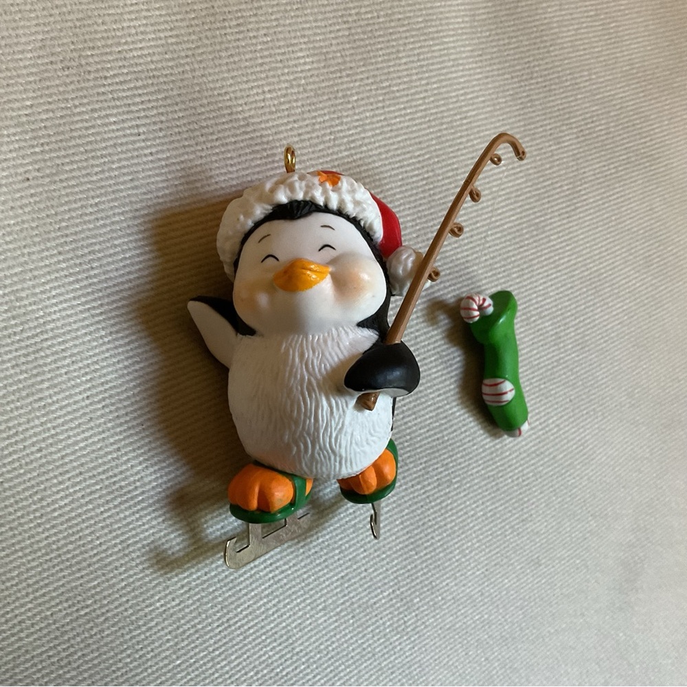 Enesco Holiday Fisherman Penguin Christmas Ornament Vintage 1986 in Original Box